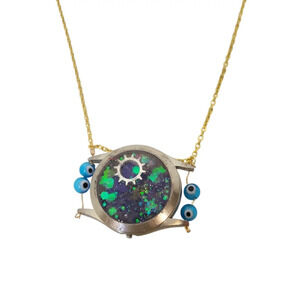 18k Gold Plated Watch Part  Lampwork Glass Eyes Necklace